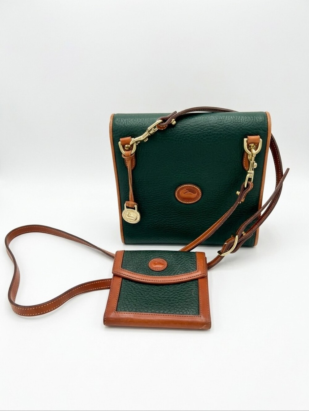 Vintage Dooney & Bourke Plaza Crossbody Bag + Matching Kisslock Tri-Fold Wallet